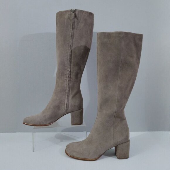 Vince Maggie Knee High Boot Womens 8 Taupe Suede Tall Block Heel Fall Neutral - Picture 2 of 14